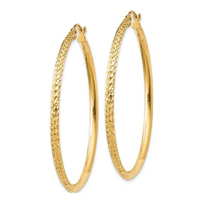 14K Yellow Gold 45mm Diamond-Cut Tube Hoop Earrings – view 3