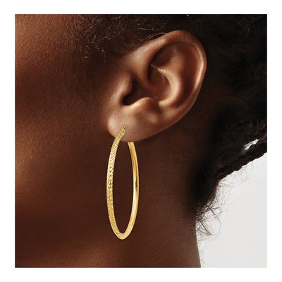 14K Yellow Gold 45mm Diamond-Cut Tube Hoop Earrings – view 4