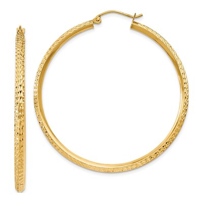 14K Yellow Gold 45mm Diamond-Cut Tube Hoop Earrings
