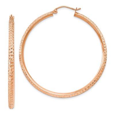 14K Rose Gold 45mm Diamond-Cut Knife-Edge Hoop Earrings