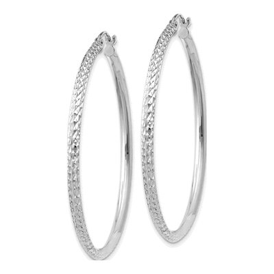 14K White Gold 45mm Diamond-Cut Knife-Edge Hoop Earrings – view 2