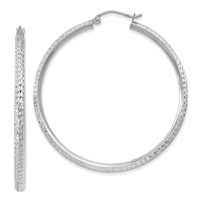 14K White Gold 45mm Diamond-Cut Knife-Edge Hoop Earrings