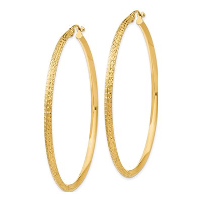 14K Yellow Gold 55mm Knife-Edge Diamond-Cut Hoop Earrings – view 3