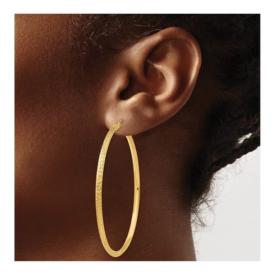 14K Yellow Gold 55mm Knife-Edge Diamond-Cut Hoop Earrings – view 4