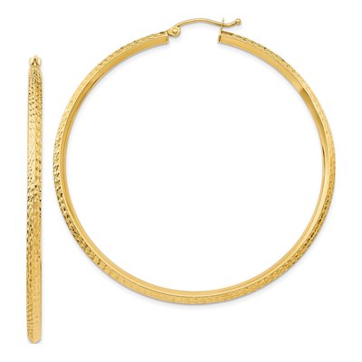 14K Yellow Gold 55mm Knife-Edge Diamond-Cut Hoop Earrings