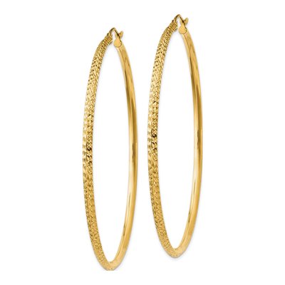 14K Yellow Gold 65mm Diamond-Cut Tube Hoop Earrings – view 2