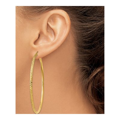 14K Yellow Gold 65mm Diamond-Cut Tube Hoop Earrings – view 3