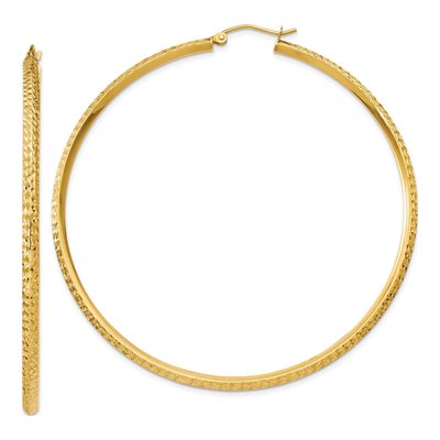 14K Yellow Gold 65mm Diamond-Cut Tube Hoop Earrings