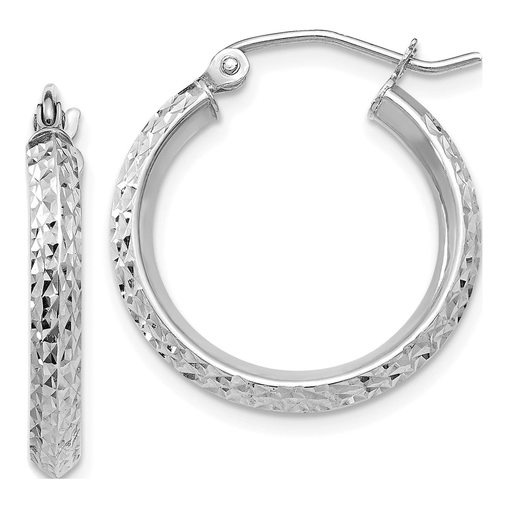 14K White Gold 20mm Diamond-Cut Tube Hoop Earrings