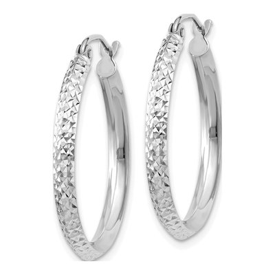 14K White Gold 25mm Diamond-Cut Knife-Edge Hoop Earrings – view 3