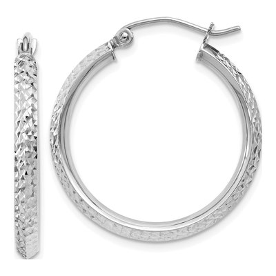 14K White Gold 25mm Diamond-Cut Knife-Edge Hoop Earrings