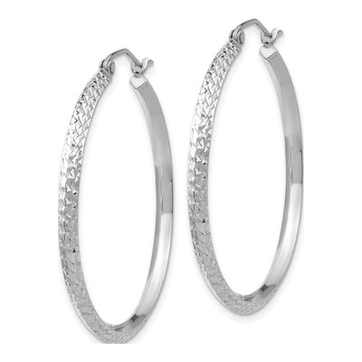 14K White Gold 35mm Diamond-Cut Tube Hoop Earrings – view 3