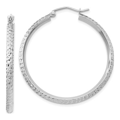 14K White Gold 35mm Diamond-Cut Tube Hoop Earrings