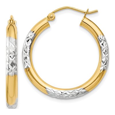 14K Yellow Gold 25mm Diamond-Cut Hoop Earrings