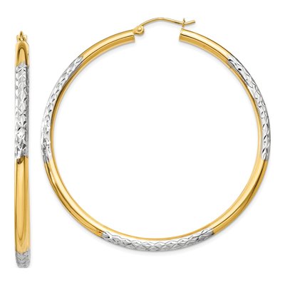 14K Yellow Gold 55mm Diamond-Cut Hoop Earrings