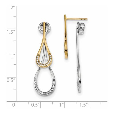 14K Two-Tone Gold CZ Teardrop Front Back Dangle Earrings – view 2