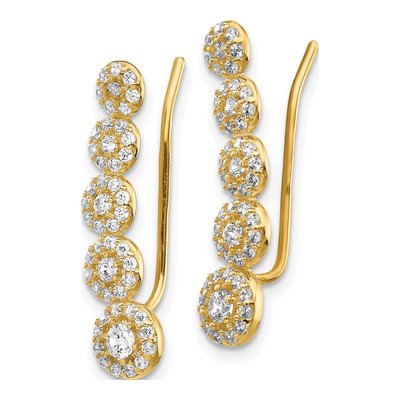 14K Yellow Gold CZ Circles Ear Climber Threader Earrings – view 3