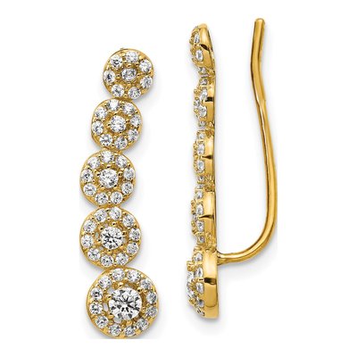 14K Yellow Gold CZ Circles Ear Climber Threader Earrings