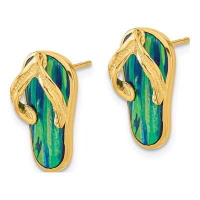 14K Yellow Gold Lab-Created Opal Flip-Flop Stud Earrings – view 3