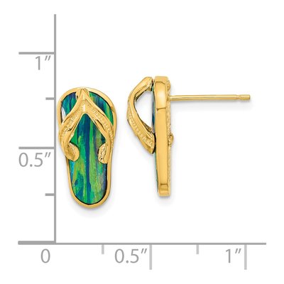 14K Yellow Gold Lab-Created Opal Flip-Flop Stud Earrings – view 5