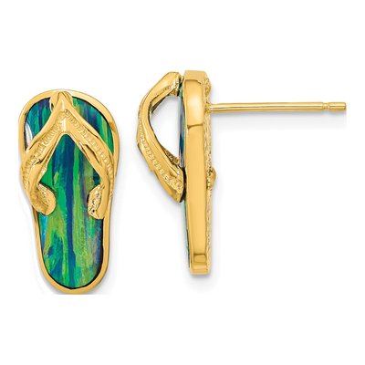 14K Yellow Gold Lab-Created Opal Flip-Flop Stud Earrings