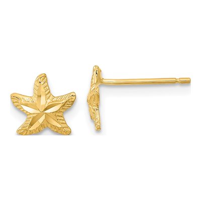 14K Yellow Gold Diamond-Cut Starfish Stud Earrings