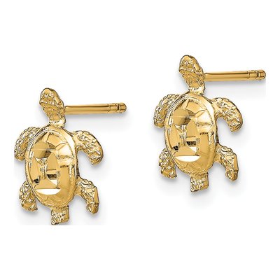 14K Yellow Gold Diamond-Cut Sea Turtle Stud Earrings – view 3