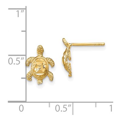 14K Yellow Gold Diamond-Cut Sea Turtle Stud Earrings – view 5