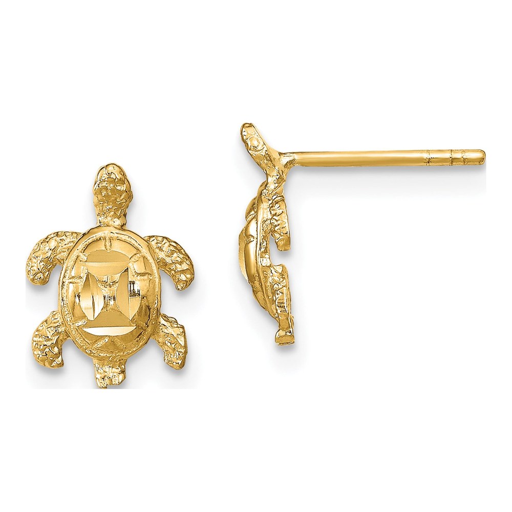 14K Yellow Gold Diamond-Cut Sea Turtle Earrings