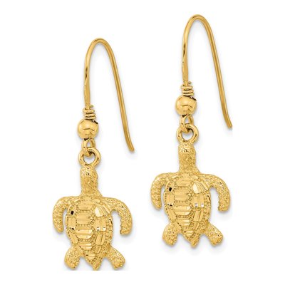 14K Yellow Gold Diamond-Cut Turtle Dangle Earrings – view 3