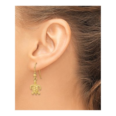 14K Yellow Gold Diamond-Cut Turtle Dangle Earrings – view 4