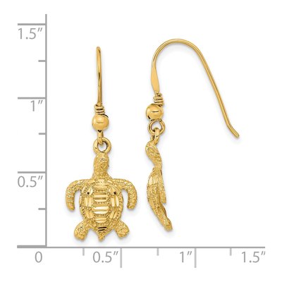 14K Yellow Gold Diamond-Cut Turtle Dangle Earrings – view 5
