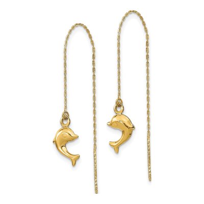 14K Yellow Gold Dolphin Threader Earrings – view 2