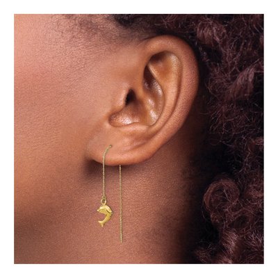 14K Yellow Gold Dolphin Threader Earrings – view 3