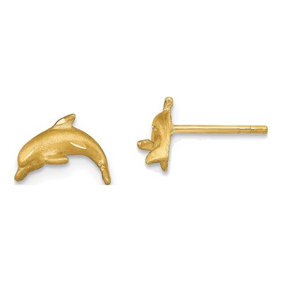 14K Yellow Gold Diamond-Cut Dolphin Stud Earrings
