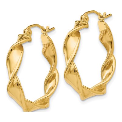 14K Yellow Gold 18mm Twisted Hoop Earrings – view 3
