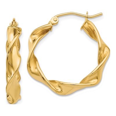 14K Yellow Gold 18mm Twisted Hoop Earrings