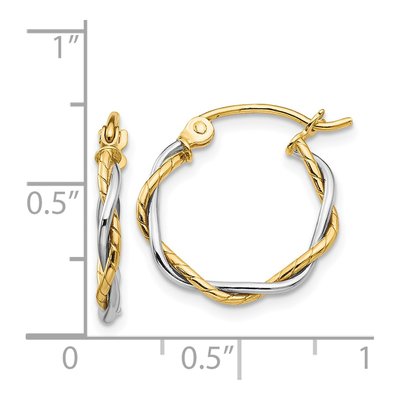 14K Two-Tone Gold 12mm Twisted Hoop Earrings – view 6
