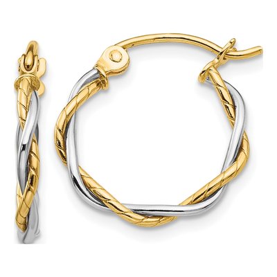 14K Two-Tone Gold 12mm Twisted Hoop Earrings