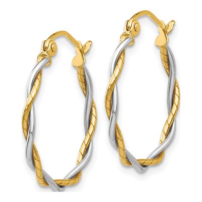 14K Two-Tone Gold 22mm Twisted Hoop Earrings – view 3