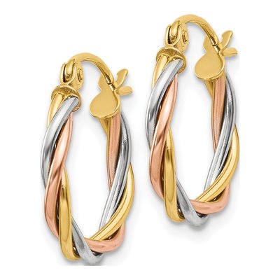 14K Tri-Color Gold 8mm Twisted Hoop Earrings – view 3