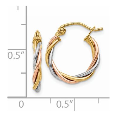 14K Tri-Color Gold 8mm Twisted Hoop Earrings – view 5