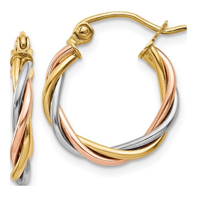 14K Tri-Color Gold 8mm Twisted Hoop Earrings
