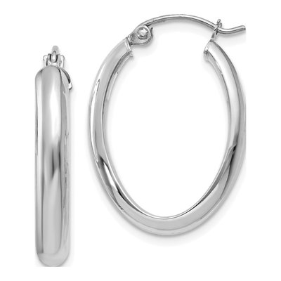 14K White Gold Oval Tube Hoop Earrings