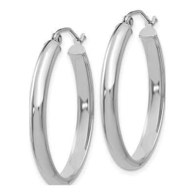 14K White Gold Oval Tube Hoop Earrings – view 3