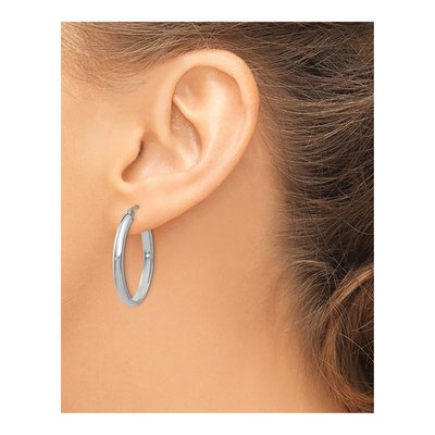 14K White Gold Oval Tube Hoop Earrings – view 4