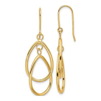 14K Yellow Gold Double Teardrop Dangle Earrings – view 3