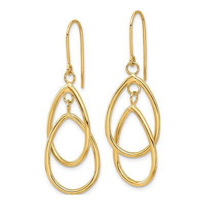 14K Yellow Gold Double Teardrop Dangle Earrings – view 4