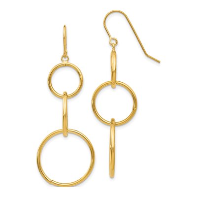 14K Yellow Gold Circle Dangle Earrings