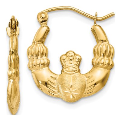 14K Yellow Gold Claddagh Hoop Earrings